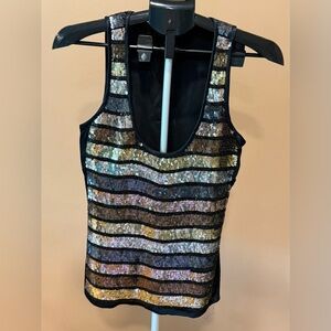 EUC French Connection Sequin Tank Top Black Multicolor Size 6